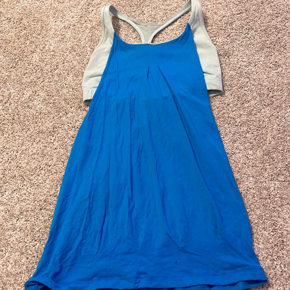 Light blue and dark blue tank with built in sports bra